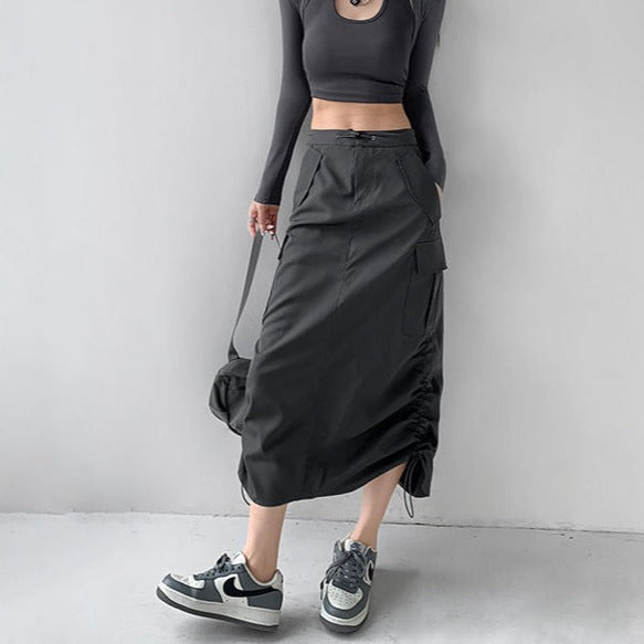 Maxi Cargo Drawstring Skirt