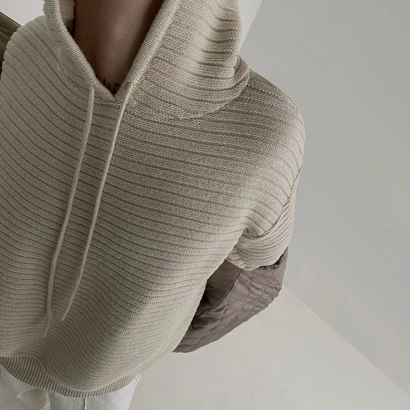 Ribbed Hooded Knit Sweater