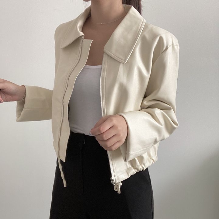 Cropped Faux Leather Jacket