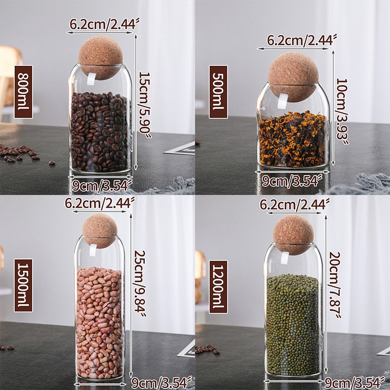 Cork Ball Glass Storage Jar