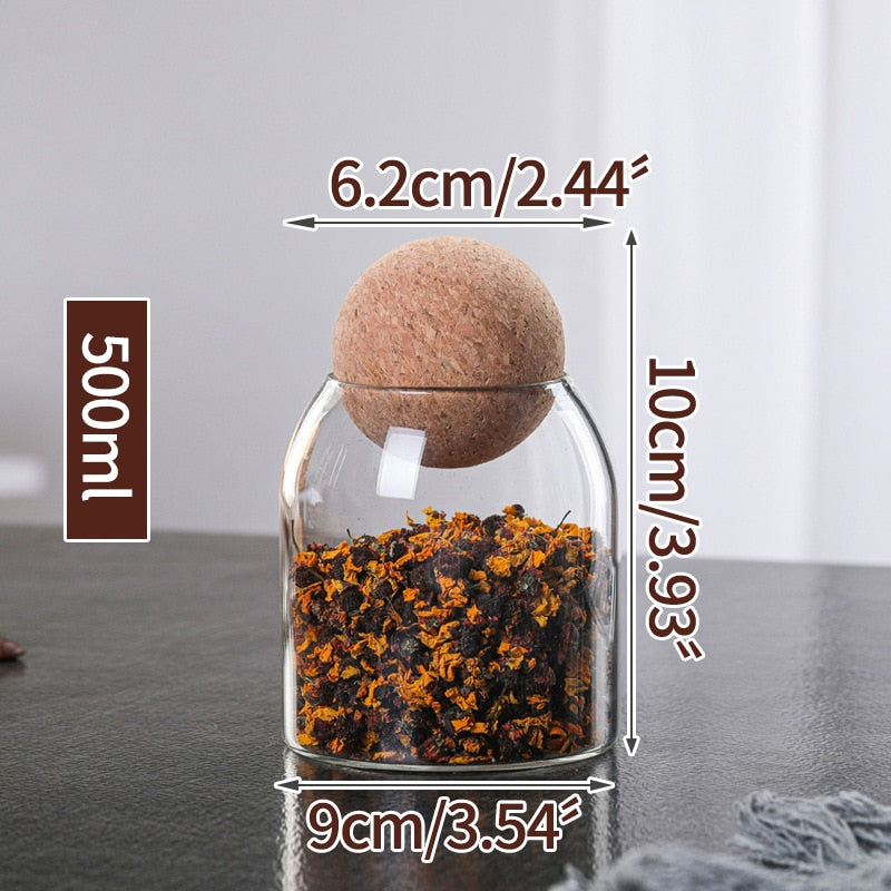 Cork Ball Glass Storage Jar