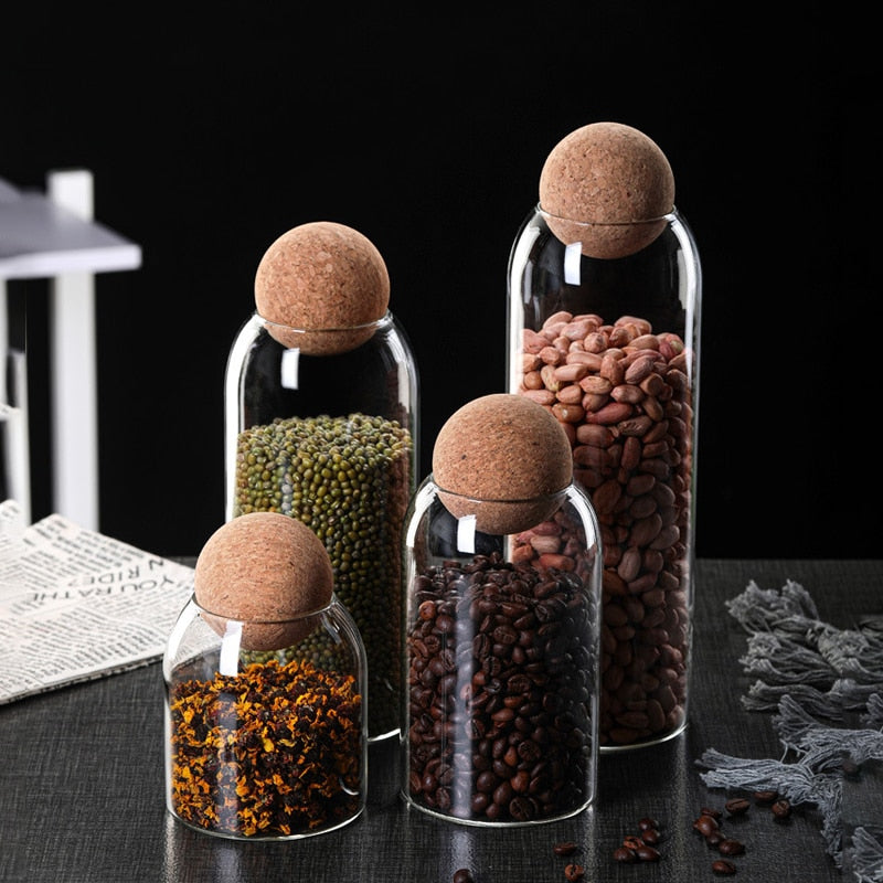 Cork Ball Glass Storage Jar