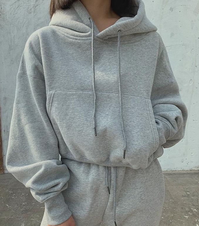 GREY Basic cropped hoodie and joggers set