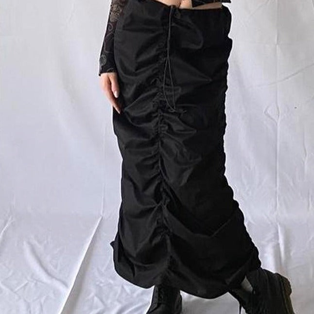 Shirred Drawstring Maxi Skirt