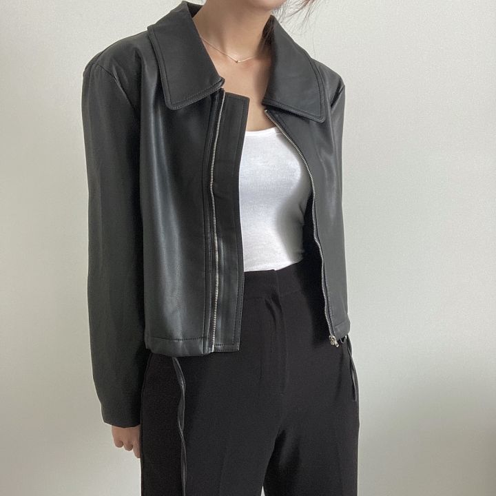 Cropped Faux Leather Jacket