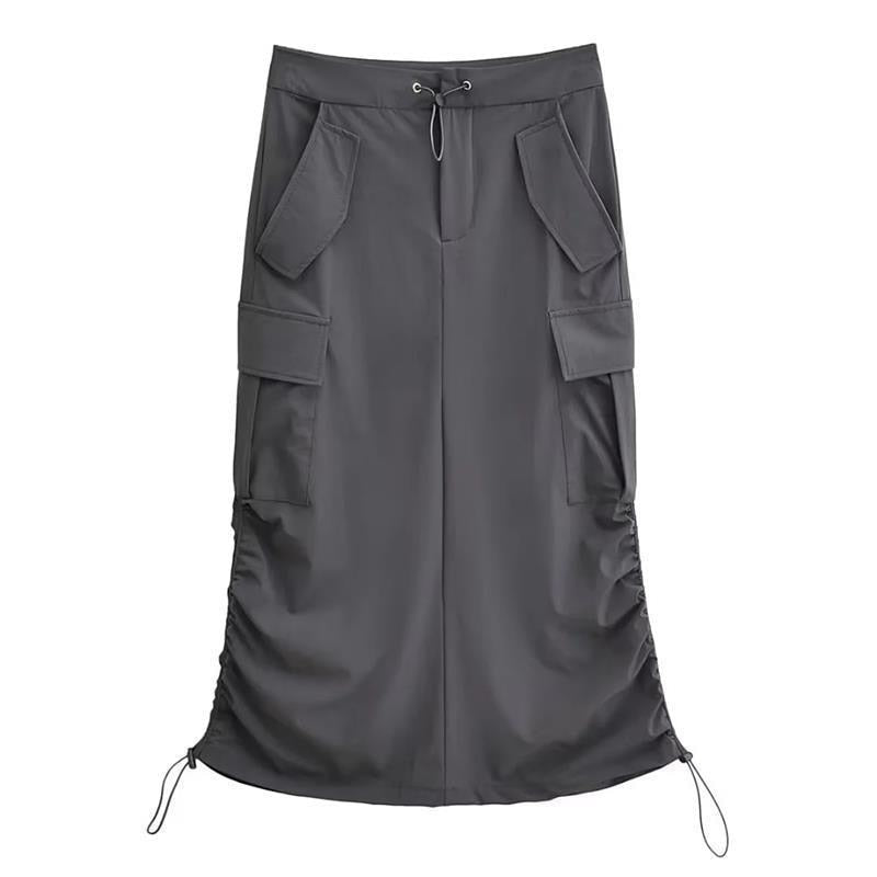 Midi Cargo Drawstring Adjustable Skirt