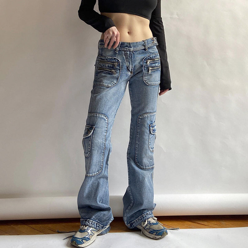 Low Waist Denim Cargo Jeans