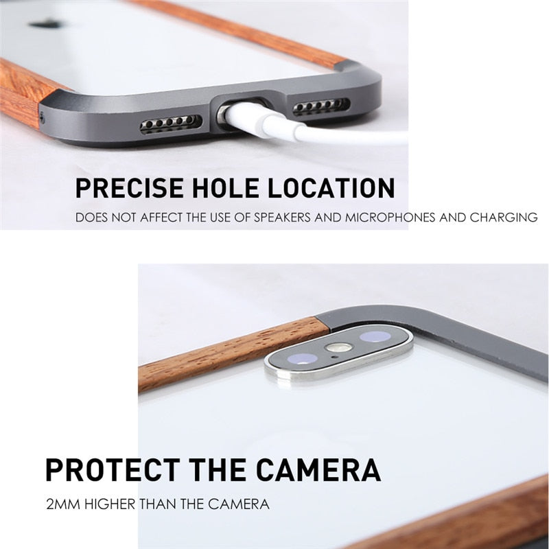 Aluminum + Wood Shockproof Frame iPhone Case