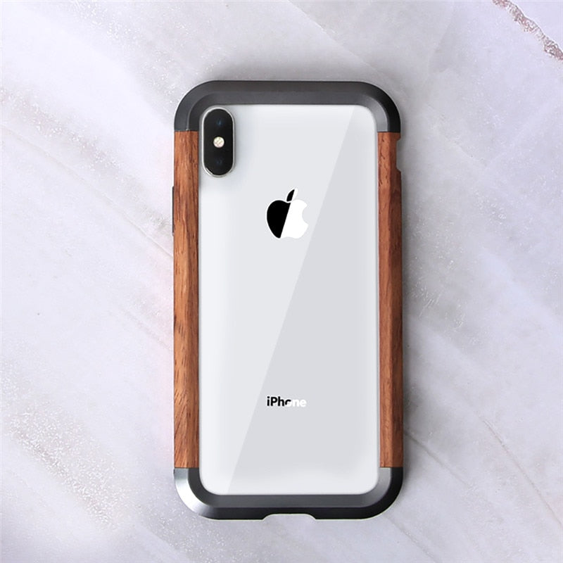 Aluminum + Wood Shockproof Frame iPhone Case
