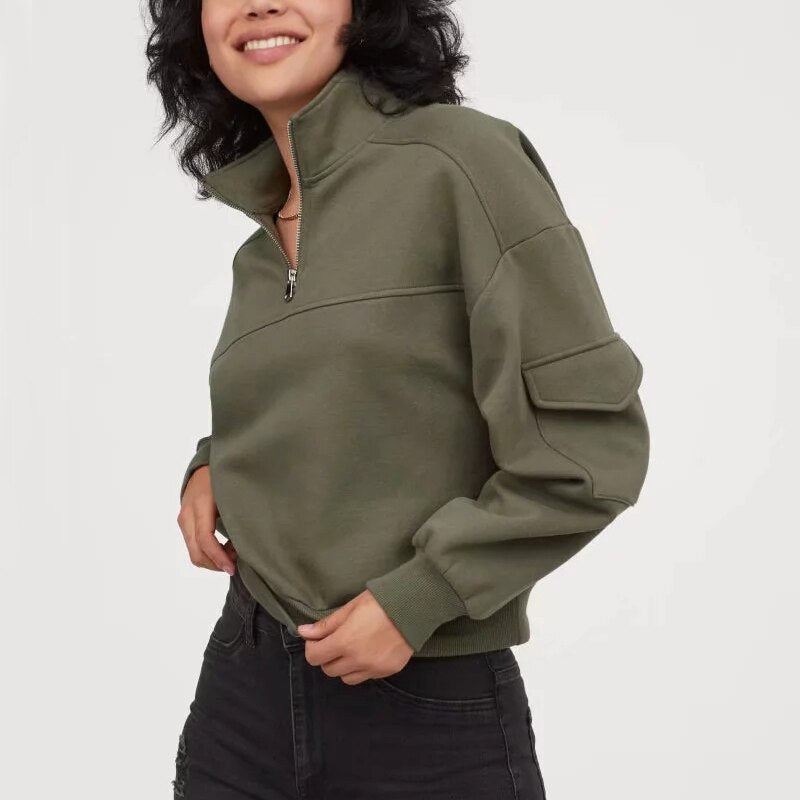 Women's Zip Neck Cargo Sweatshirt