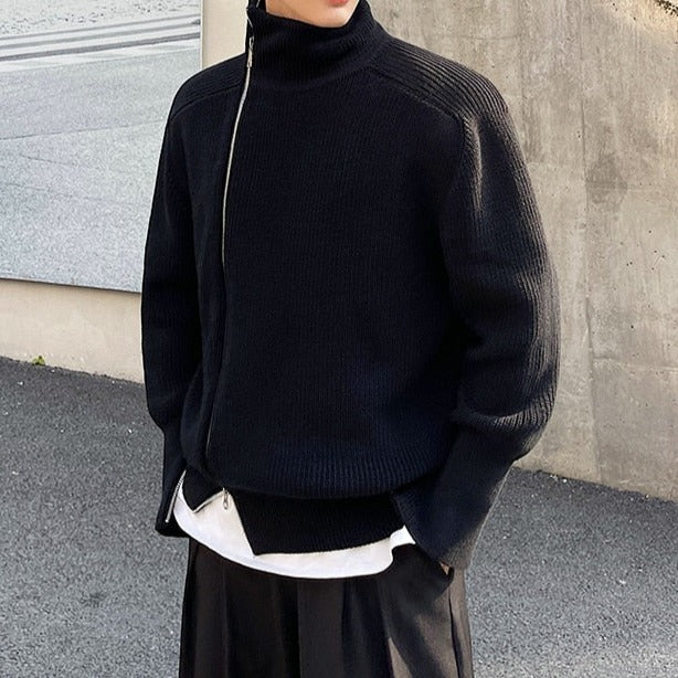 Asymmetric-Zip Turtleneck Sweater