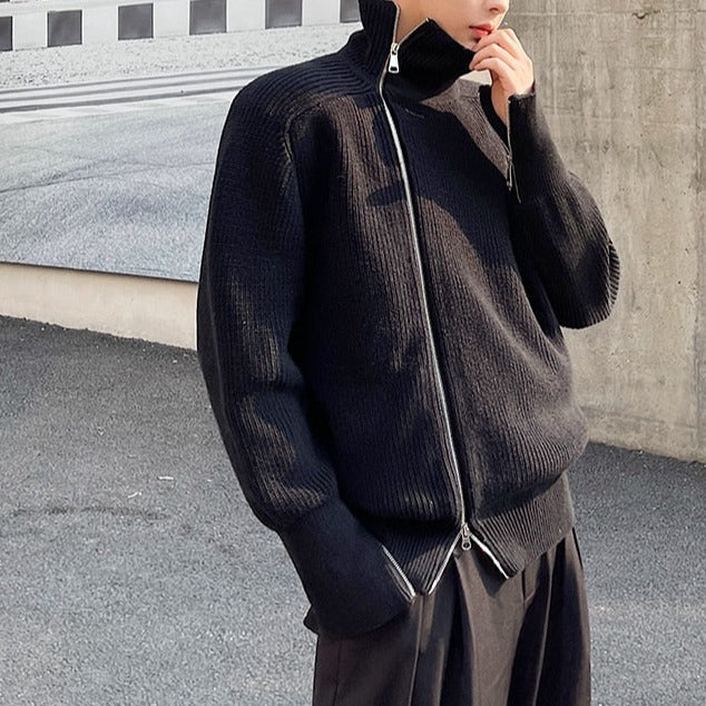 Asymmetric-Zip Turtleneck Sweater